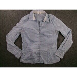 HM Shirt Womens M Blue White Striped Button Up Long Sleeve Fitted Collared